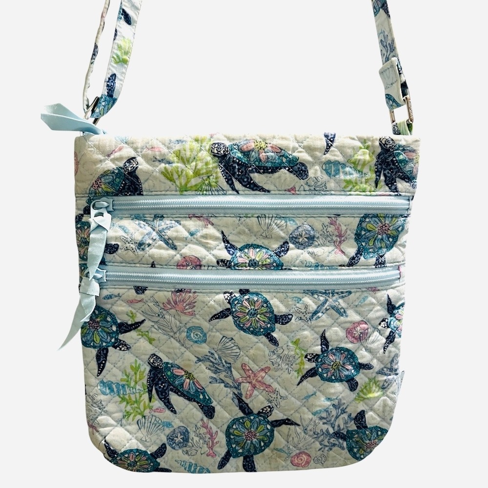 Vera Bradley Triple Zip Crossbody Bag OS Blue Sea Turtle Good Quilted Cotton